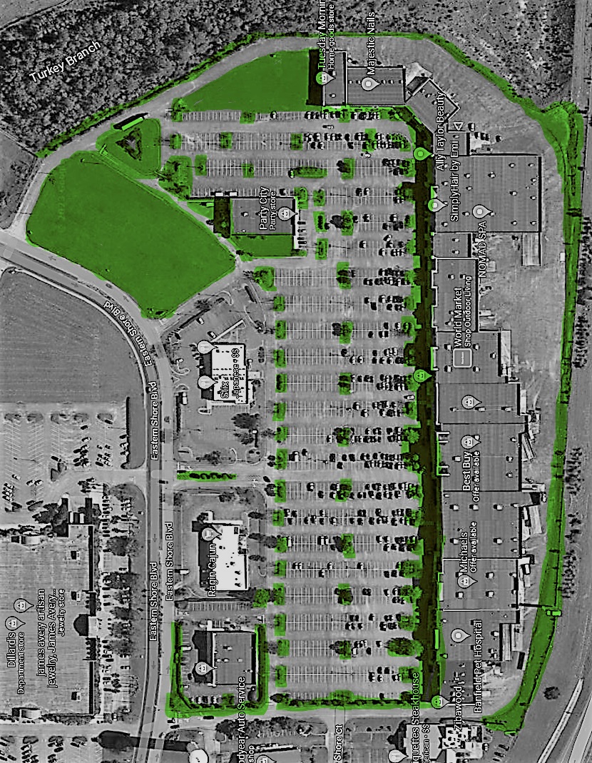 Satellite image of commercial businesses