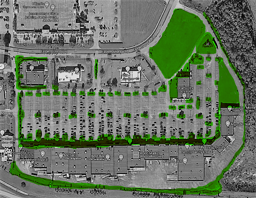 Satellite image of commercial businesses